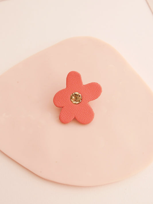 BARCELONE - pin's fleur en cuir roses et kaki