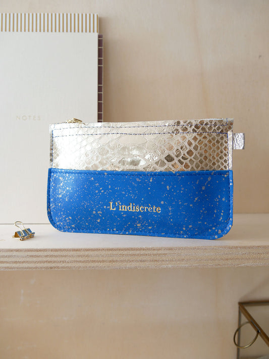 Pochette en cuir bleu et or - P08
