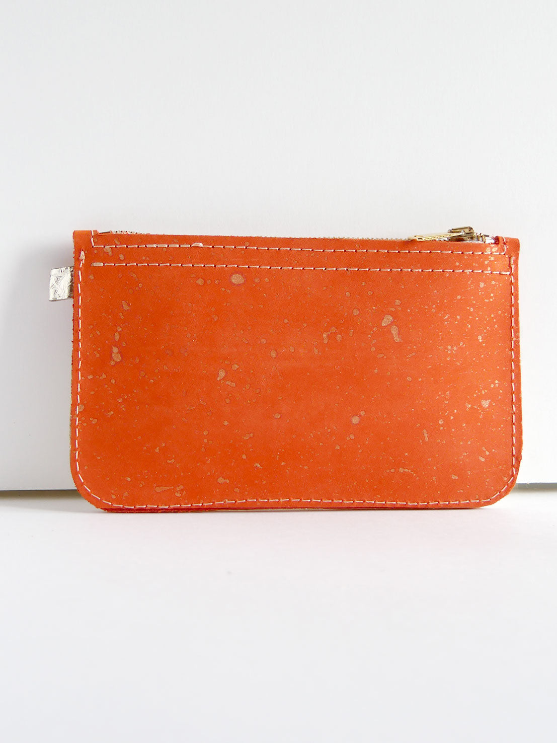 Pochette en cuir orange et or - P114