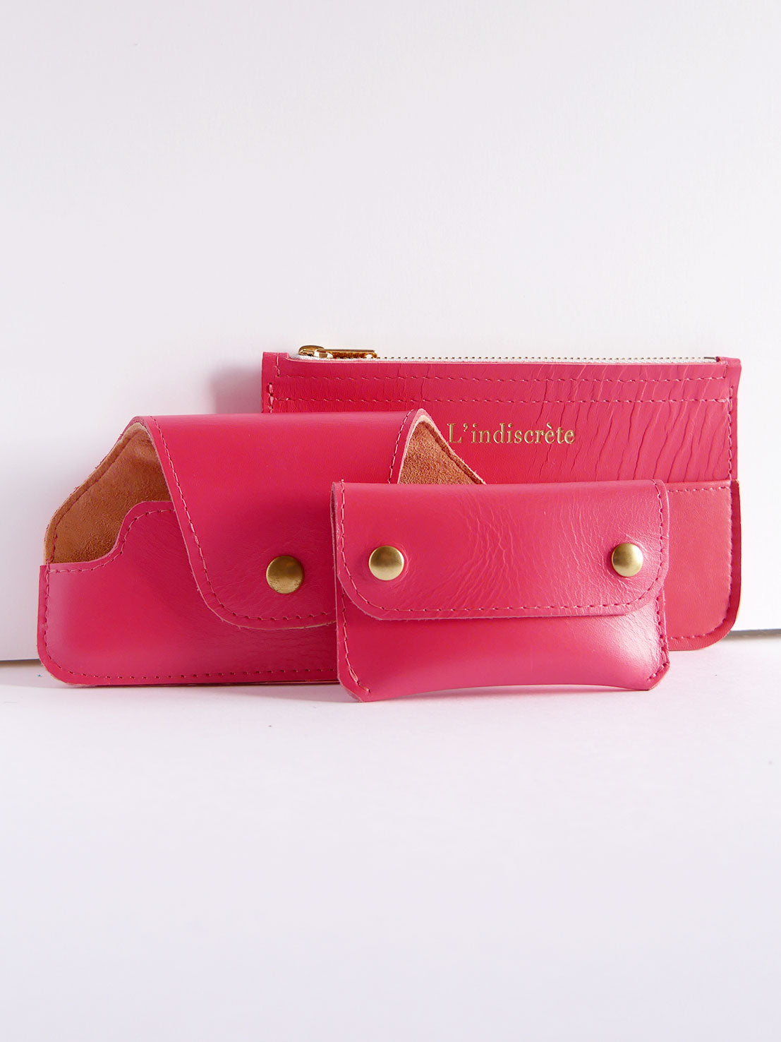 Pochette en cuir rose fuchsia foncé - P127