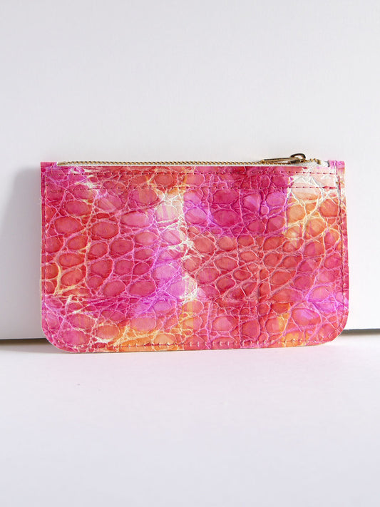 Pochette en cuir rose fuchsia - P128