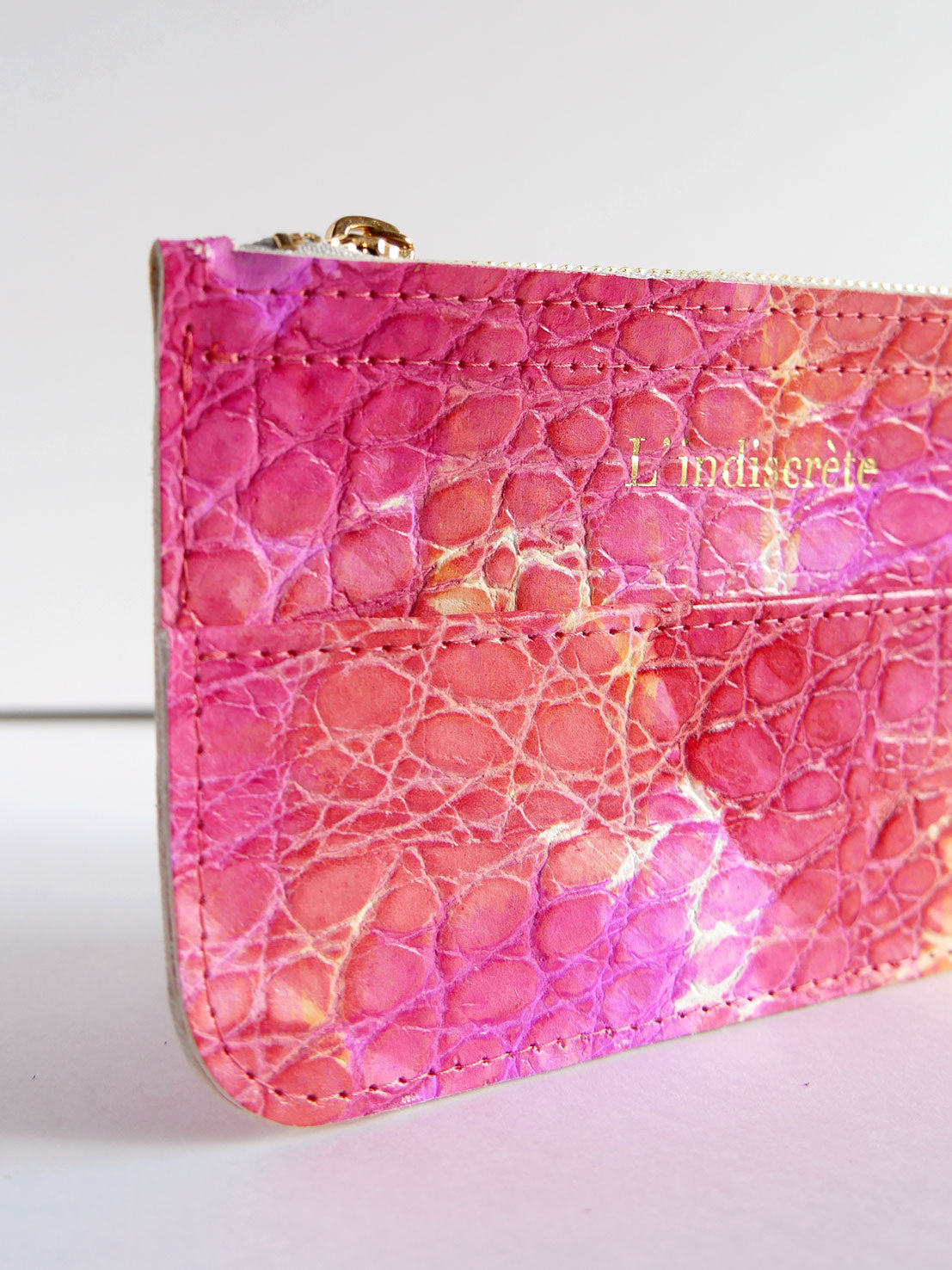 Pochette en cuir rose fuchsia - P128