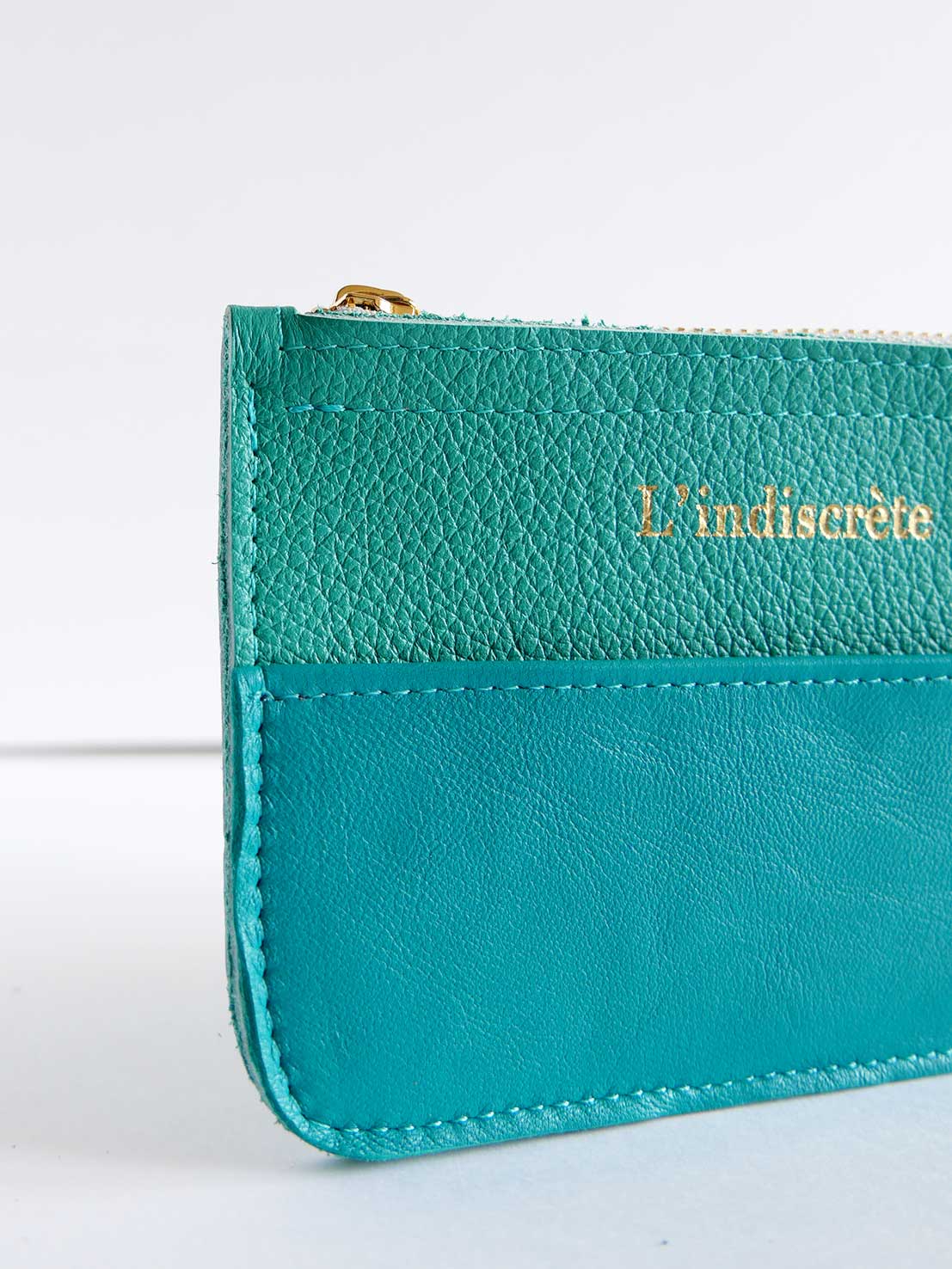 Pochette en cuir or et turquoise- P131 / 132