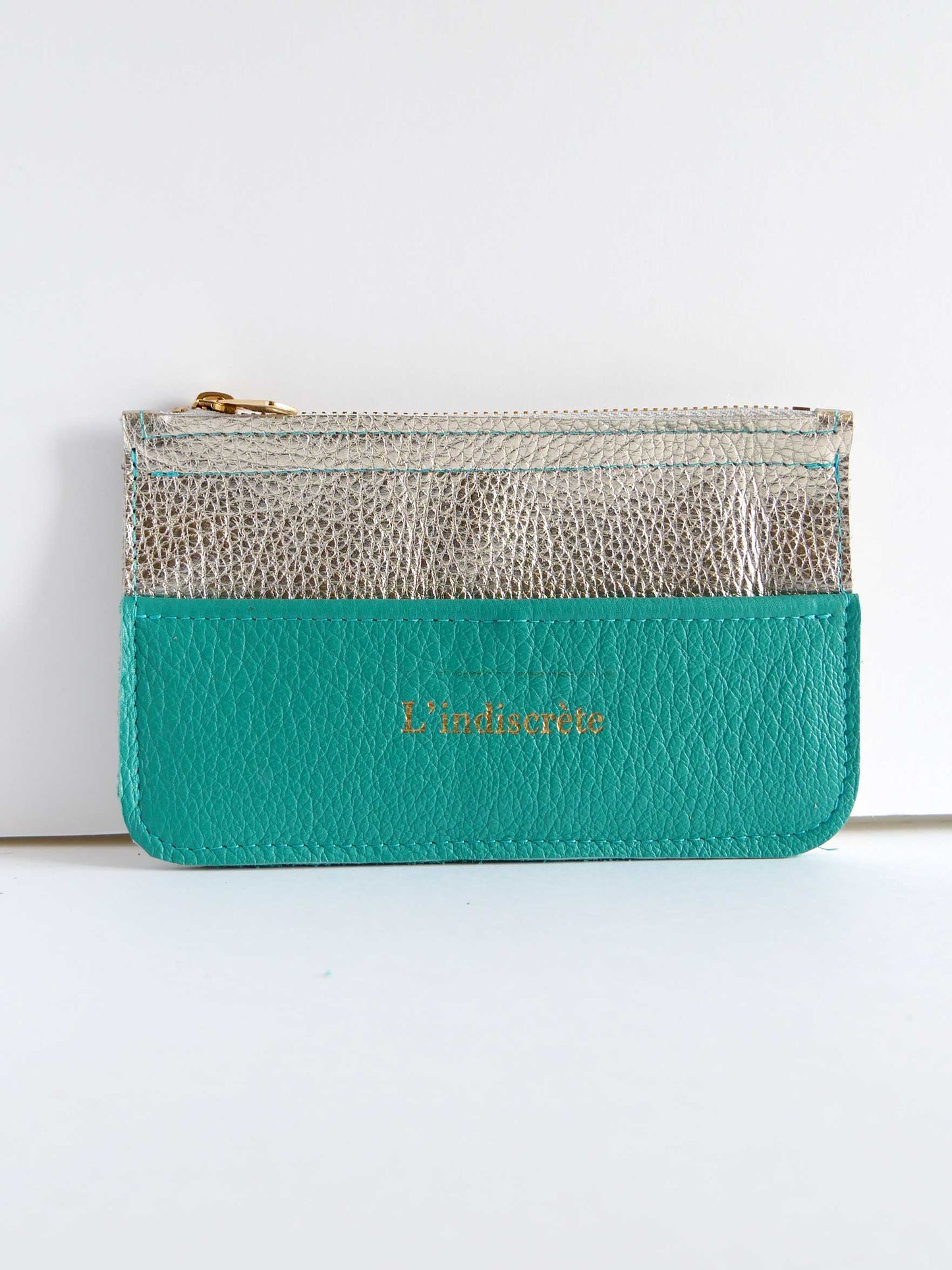 Pochette en cuir or et turquoise- P131 / 132
