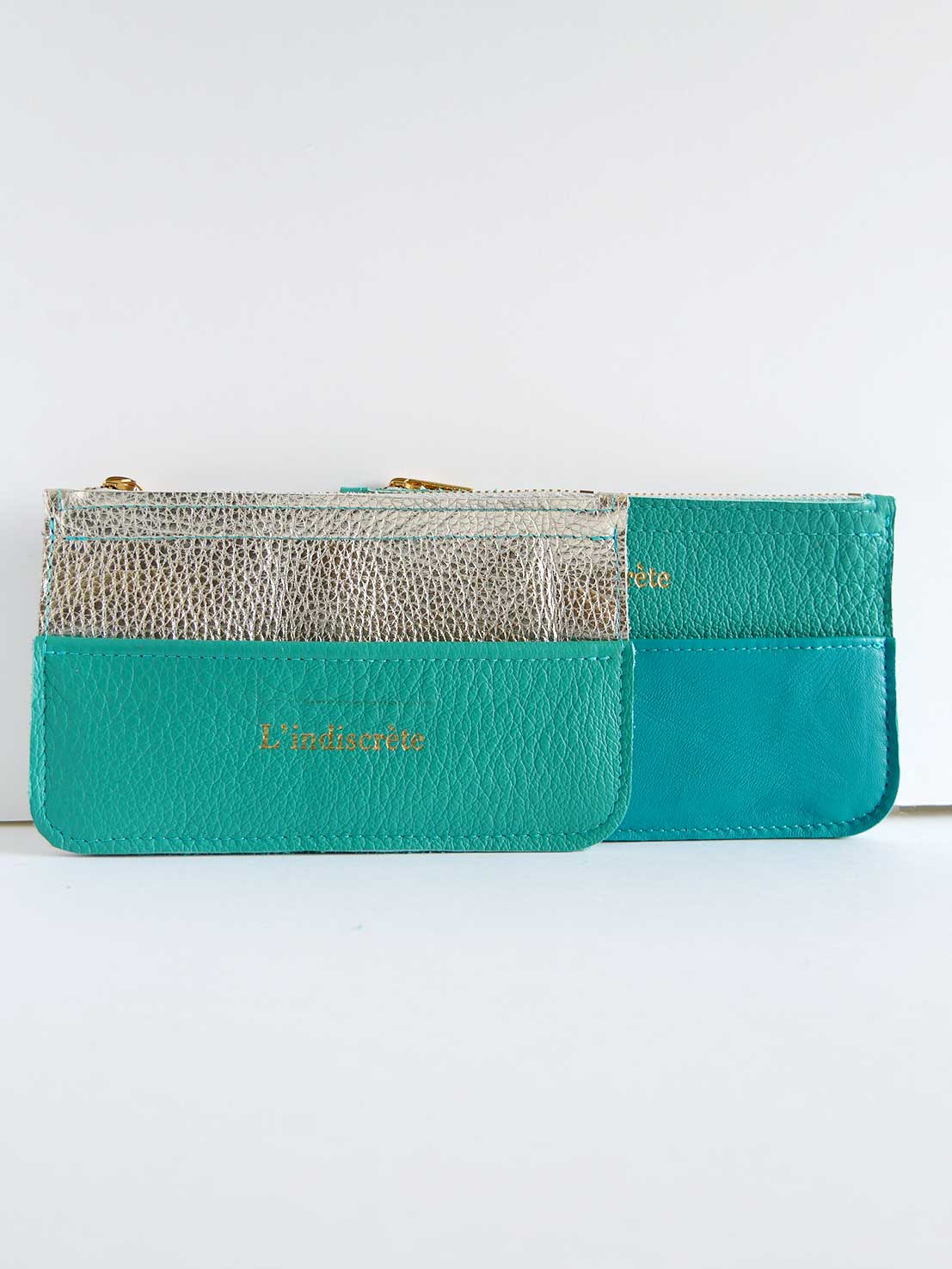 Pochette en cuir or et turquoise- P131 / 132