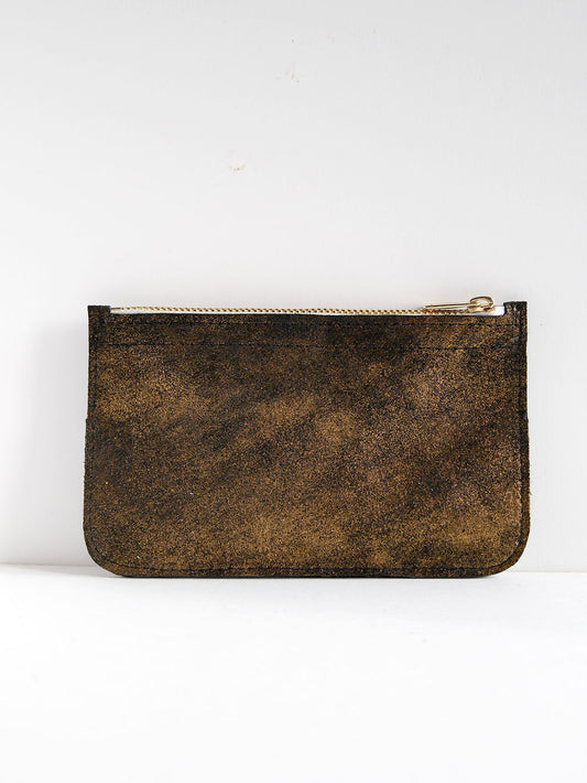 Pochette en cuir noir et or pailleté à vagues - P140