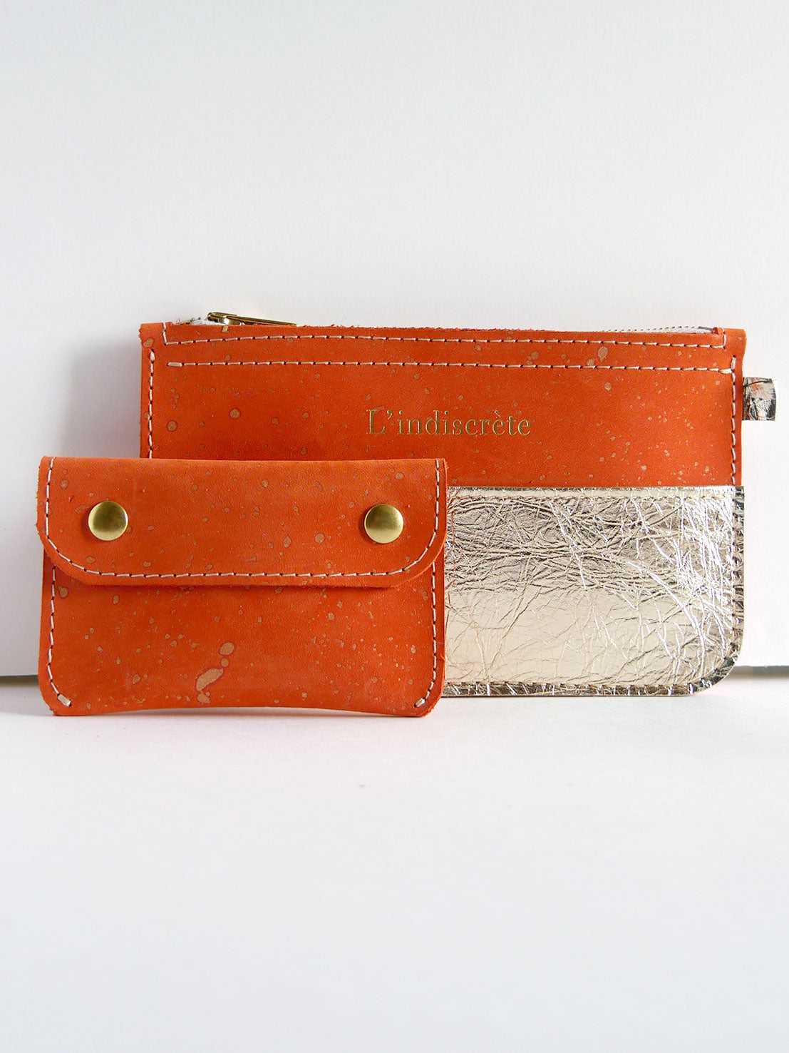 Porte-cartes PC24 en cuir orange et or
