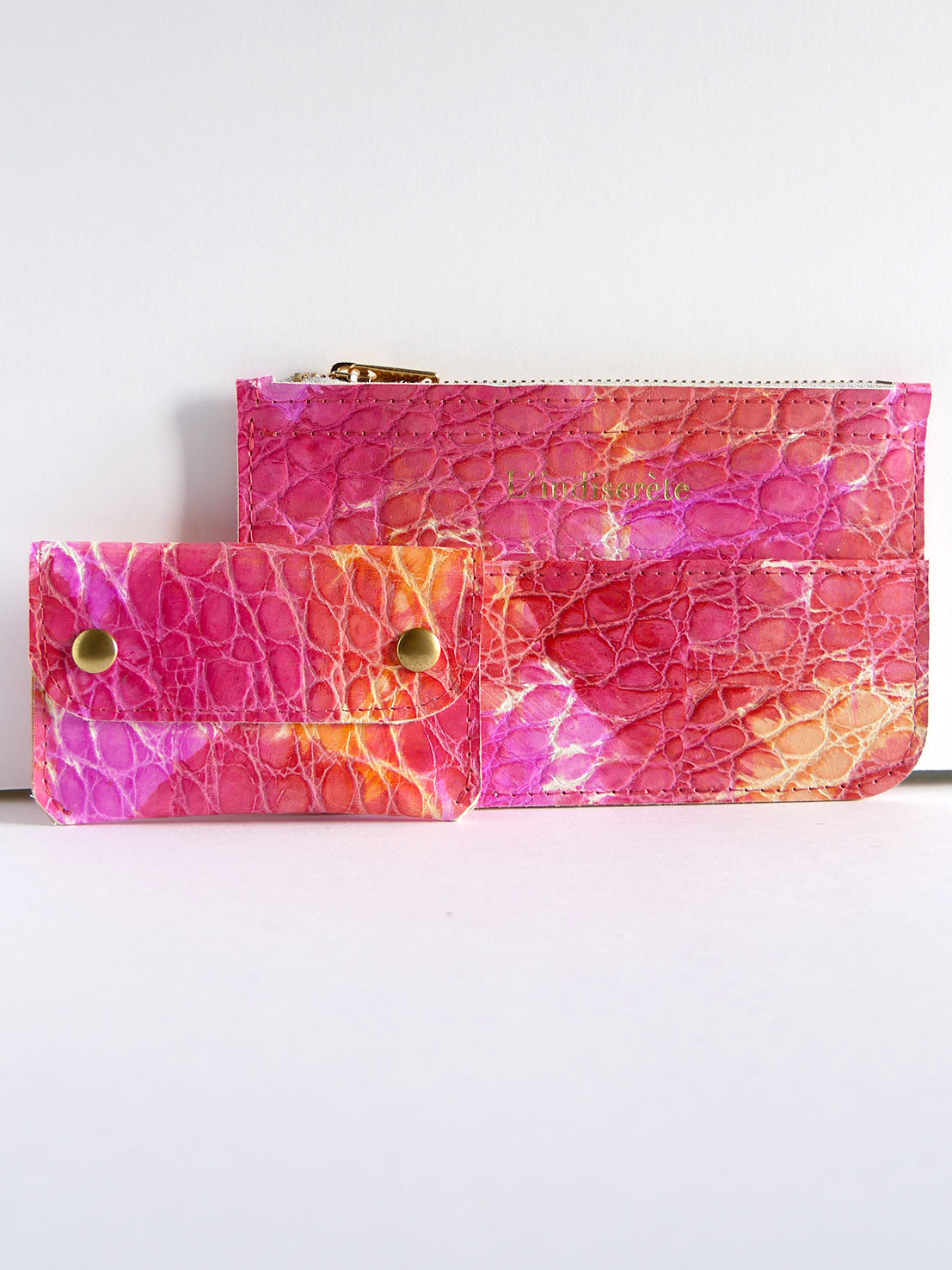 Pochette en cuir rose fuchsia - P128