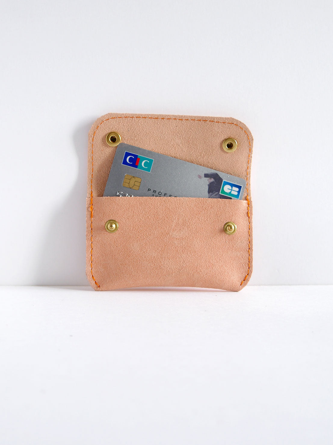 Porte-cartes PC35 en cuir rose melon
