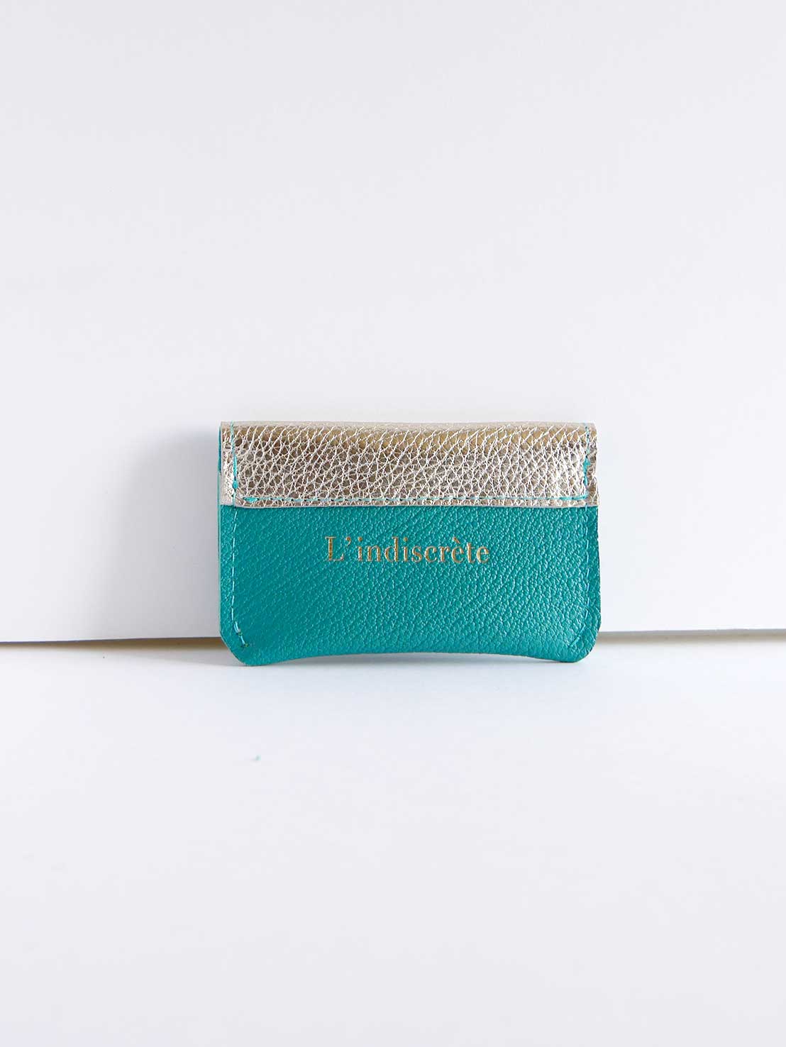 Porte-cartes PC38 en cuir or et turquoise