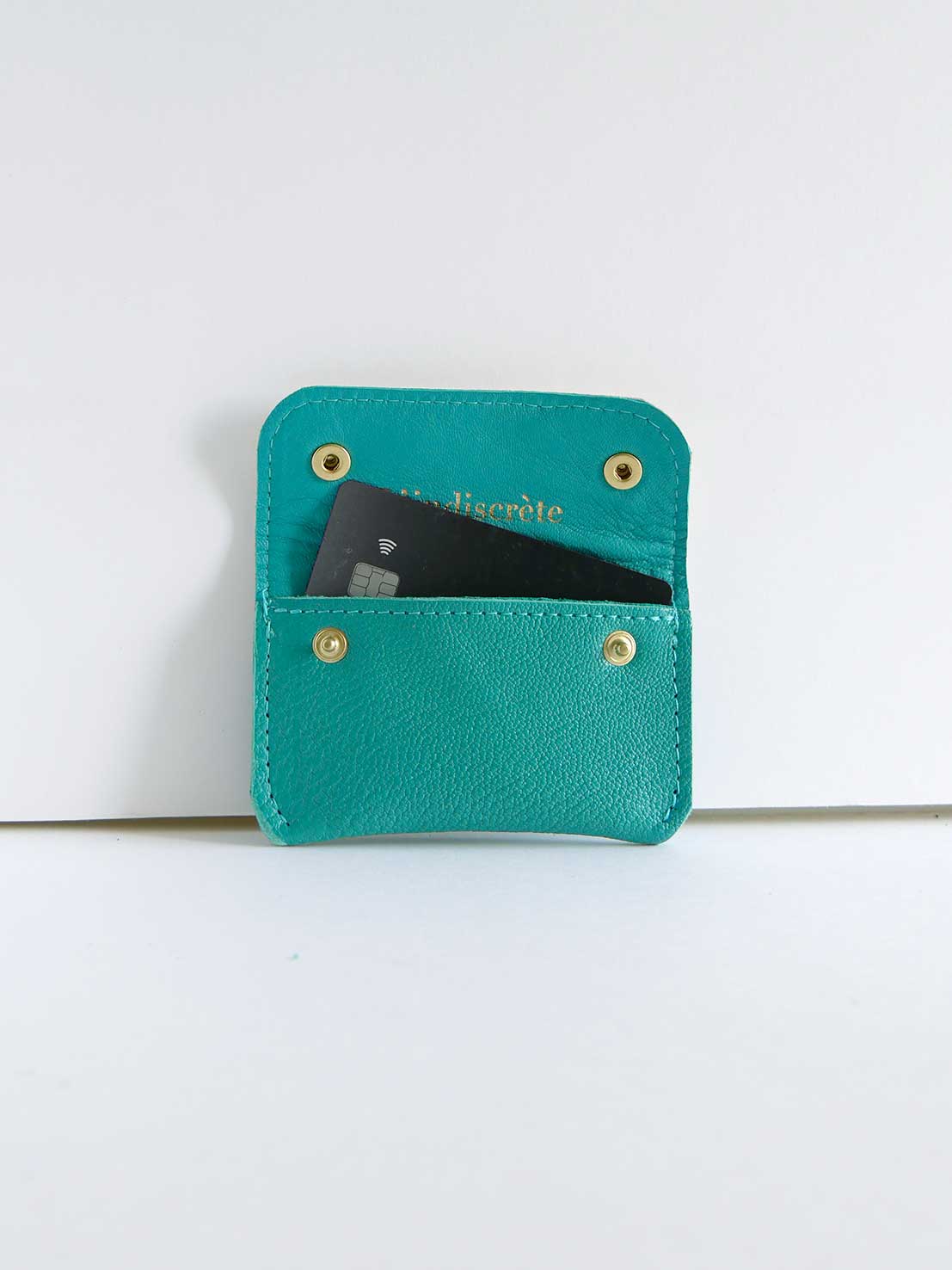 Porte-cartes PC38 en cuir or et turquoise
