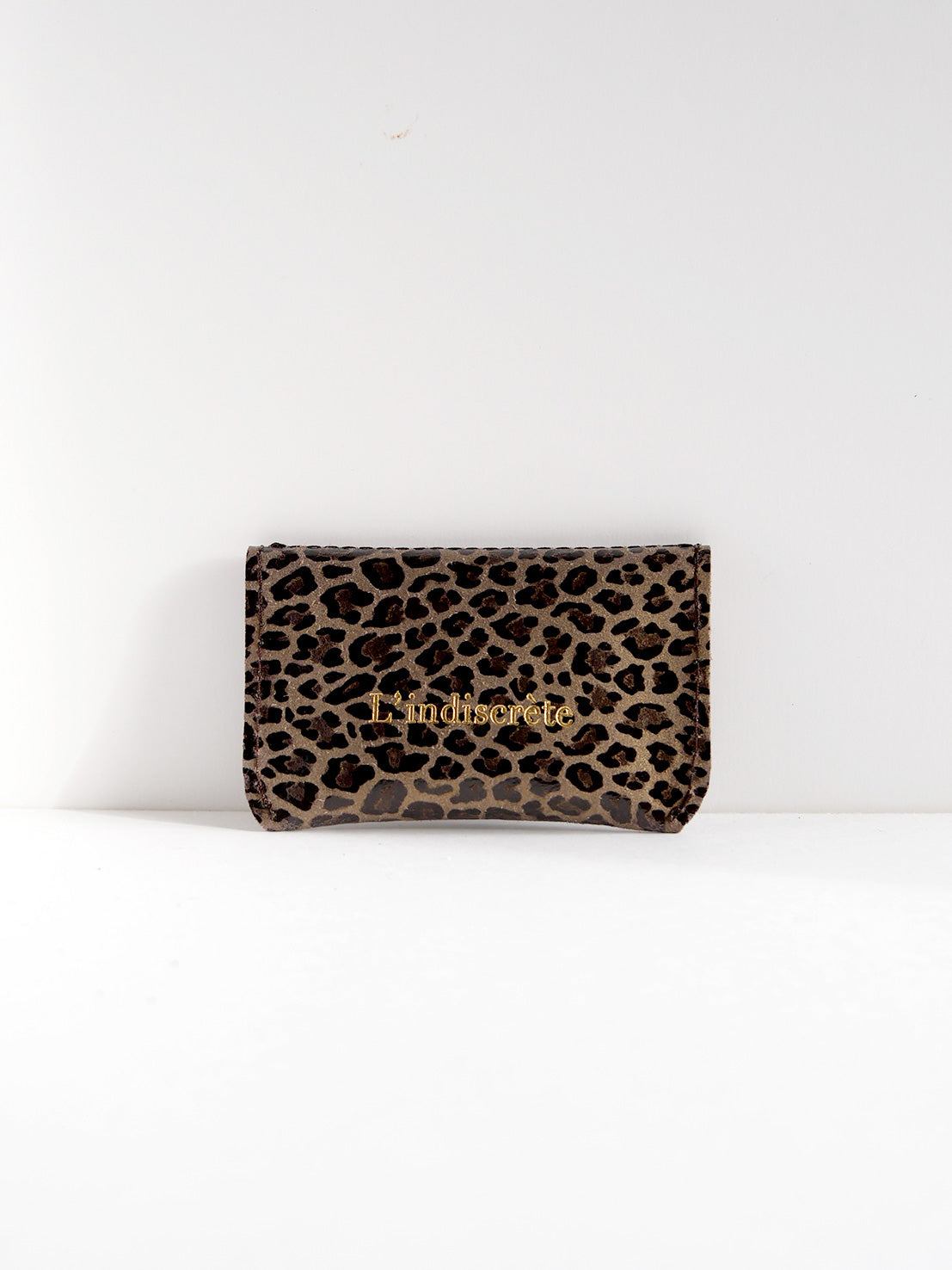 Porte-cartes PC39 en cuir marron et léopard brillant