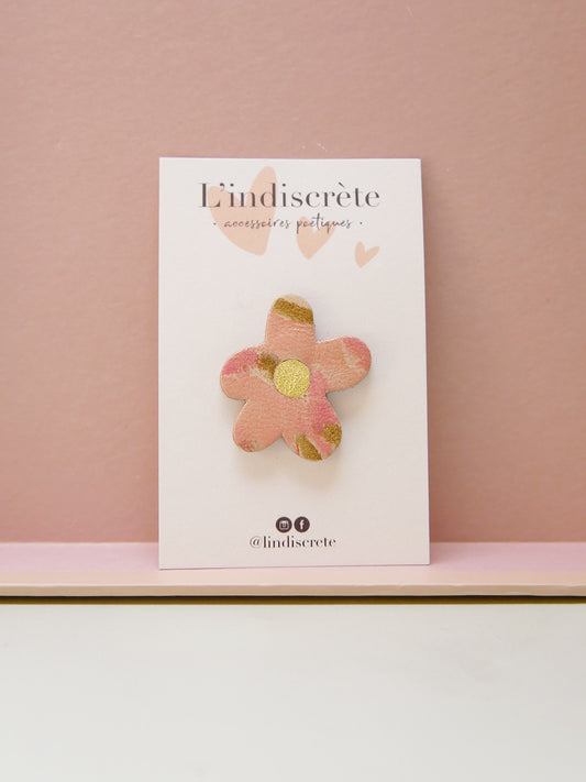 BARCELONE - pin's fleur en cuir palette rose vert