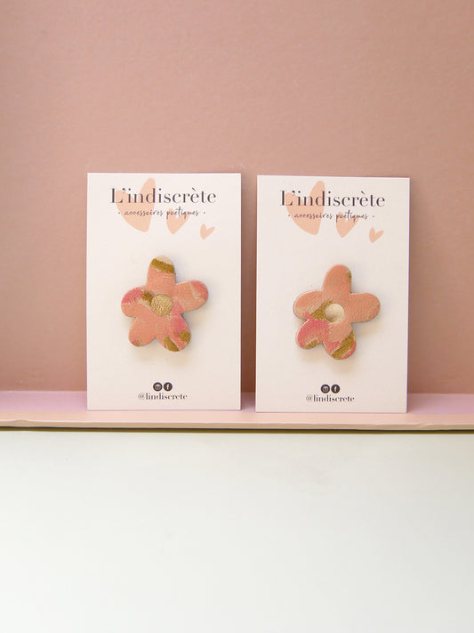 BARCELONE - pin's fleur en cuir palette rose vert