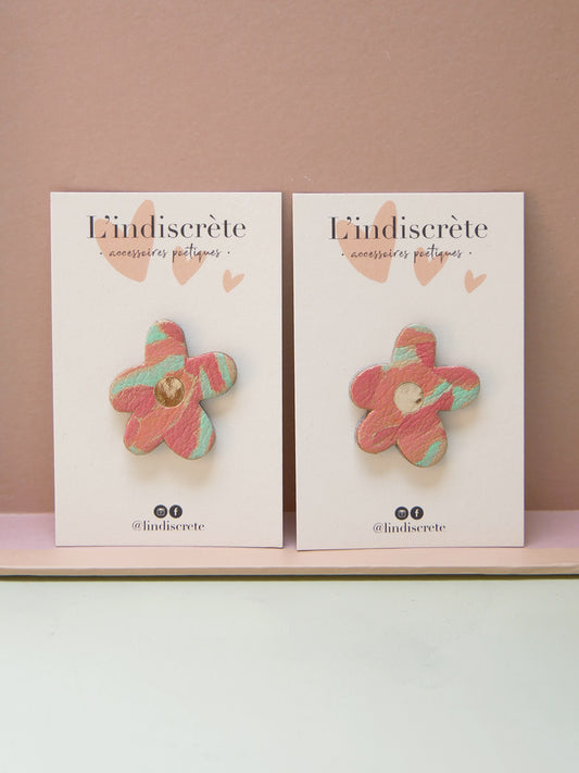 BARCELONE - pin's fleur en cuir palette rose menthe