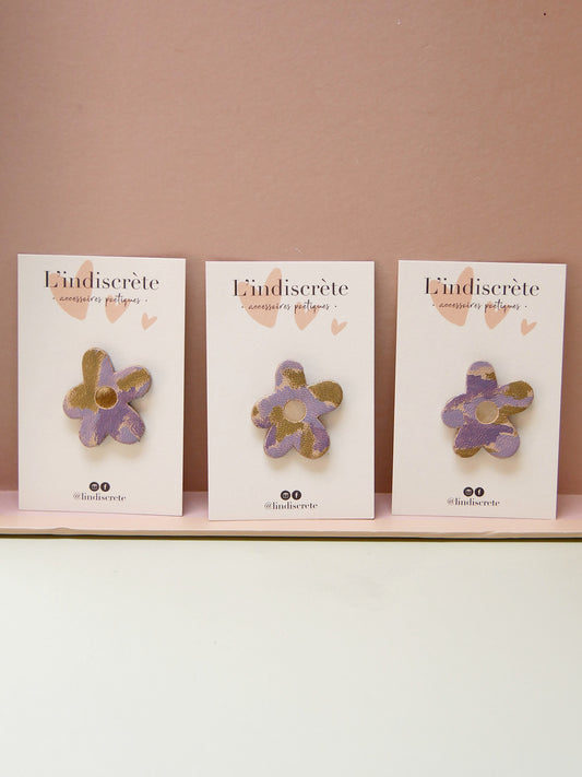 BARCELONE - pin's fleur en cuir palette violet mauve