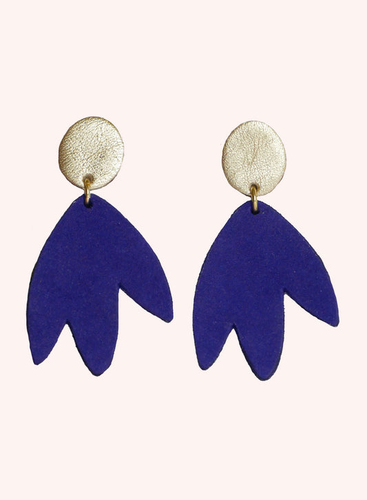 Bilbao - Boucles d'oreilles en cuir bleu klein et or