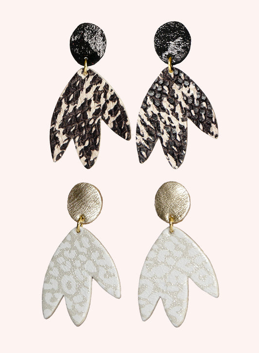 BILBAO - Boucles d'oreilles cuir noir / blanc