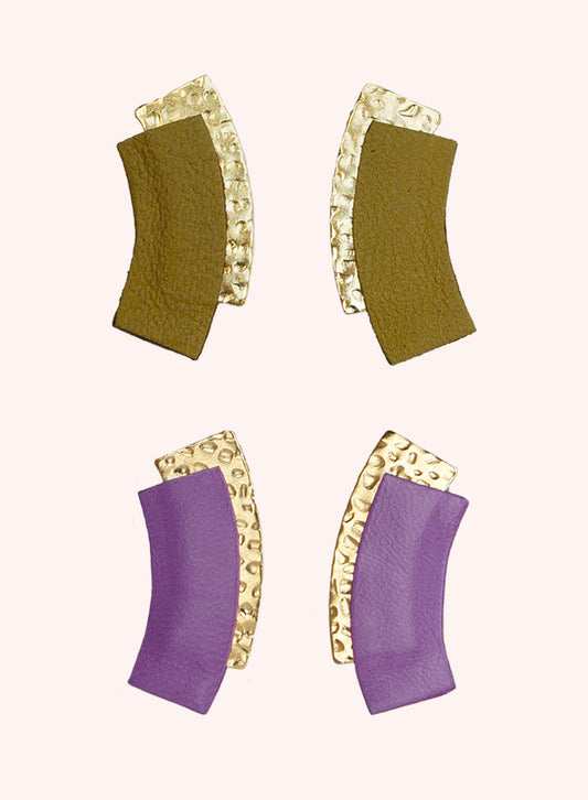 MENPHIS - Puces d'oreilles en cuir olive/violet