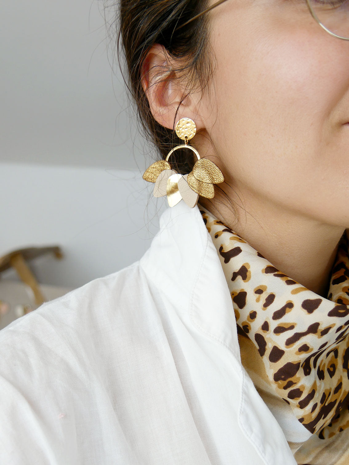 Mexico - Boucles d'oreilles en cuir bronze et doré