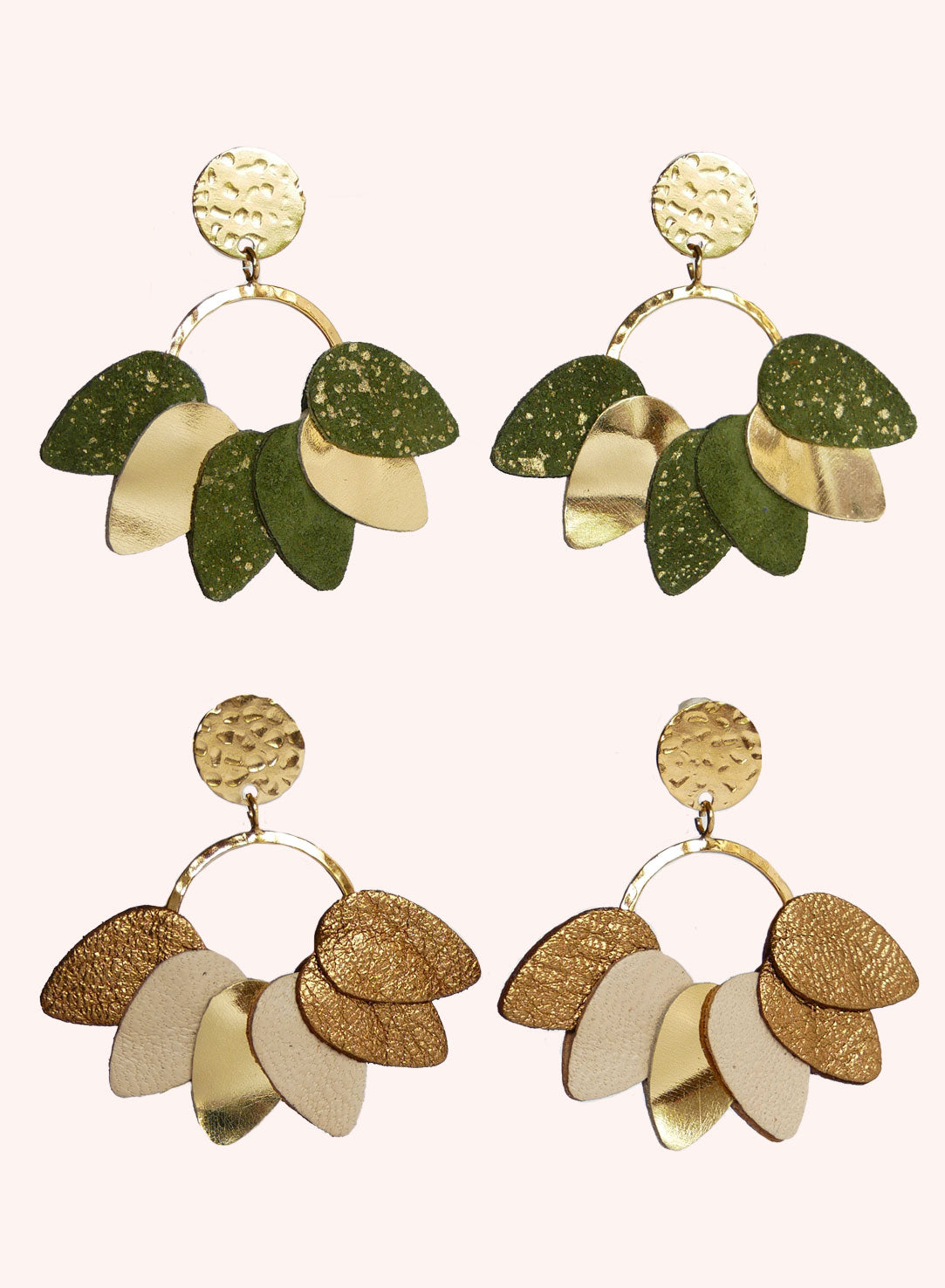 MEXICO - Boucles d'oreilles en cuir bronze / vert