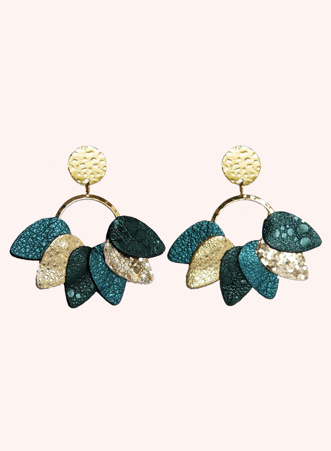 MEXICO - Boucles d'oreilles cuir vert paon