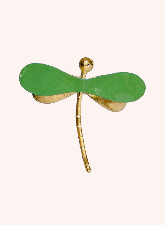 La Libellule - Broche libellule en cuir vert et or