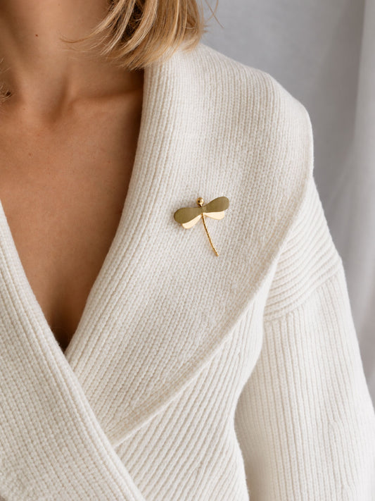 La Libellule - Broche libellule en cuir et or
