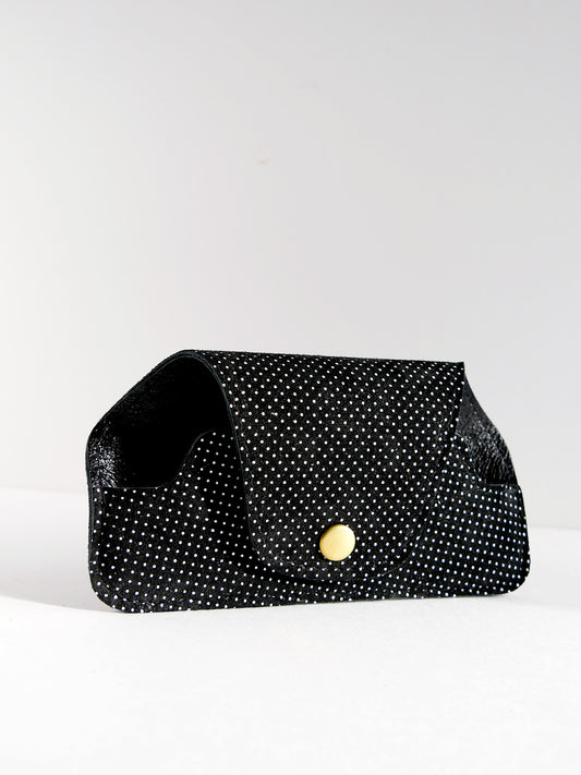 Etui à lunettes en cuir noir à pois ET59