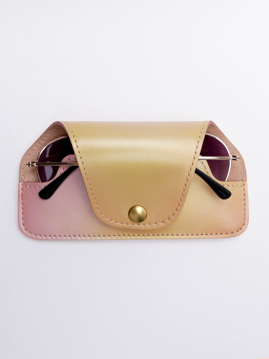 Etui à lunettes en cuir rose et jaune pastel ET64