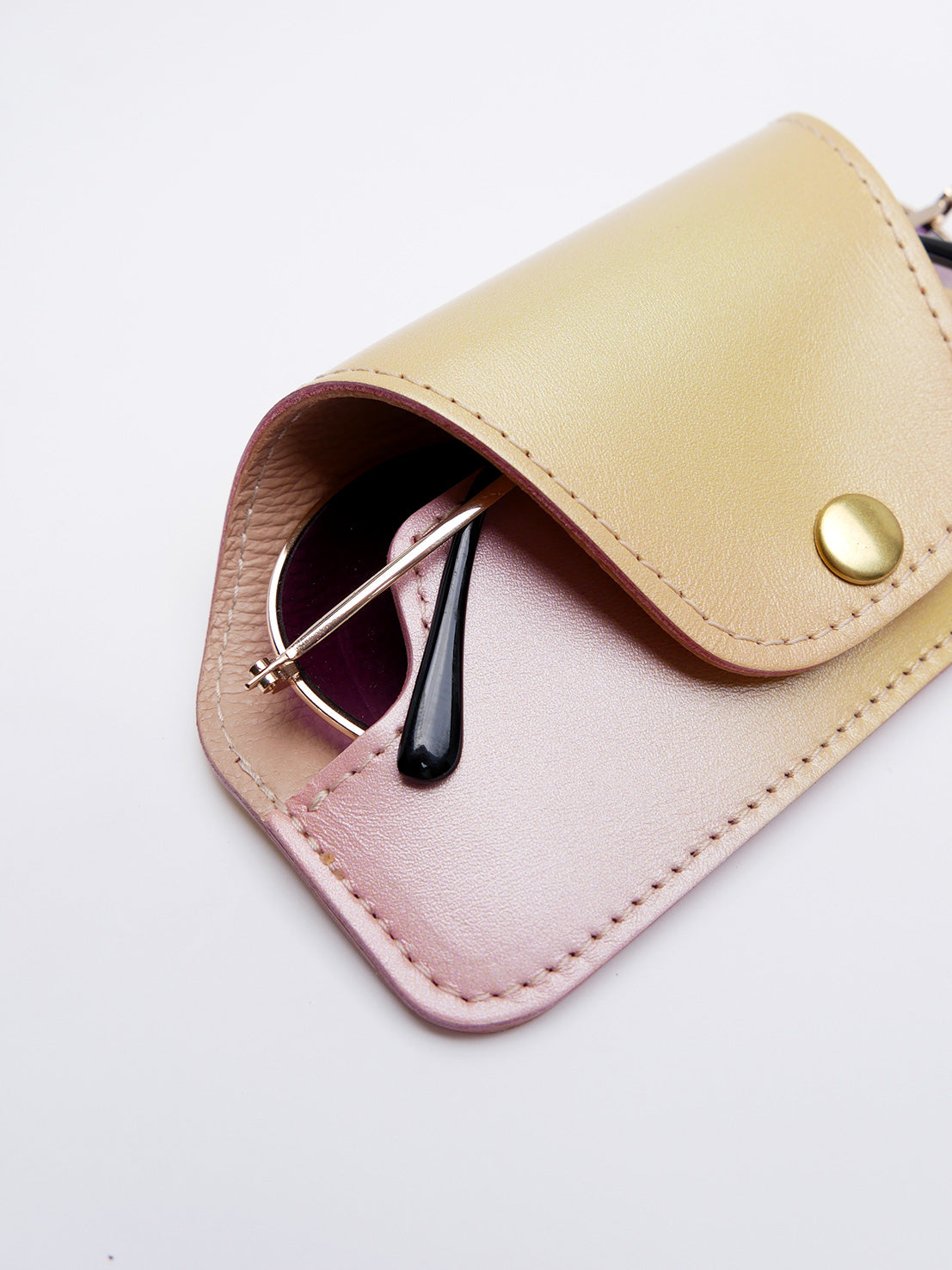 Etui à lunettes en cuir rose et jaune pastel ET64