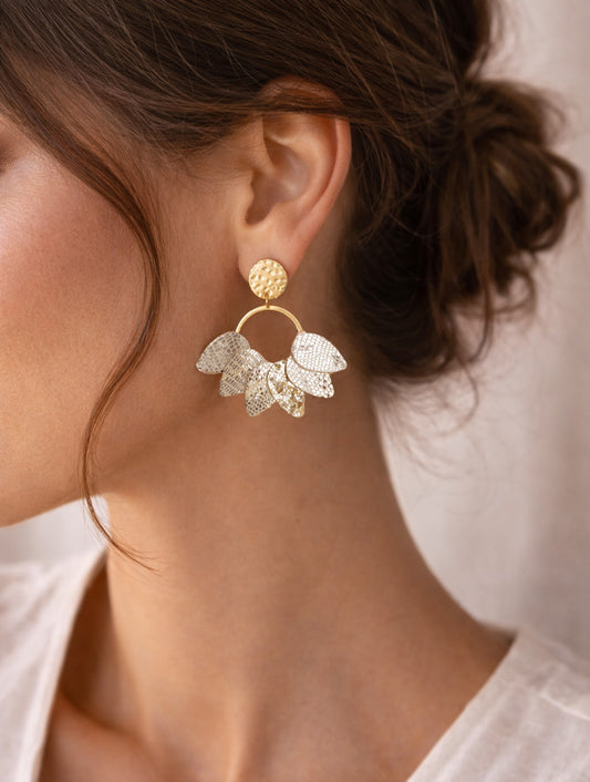 MEXICO - Boucles d'oreilles en cuir or et argent