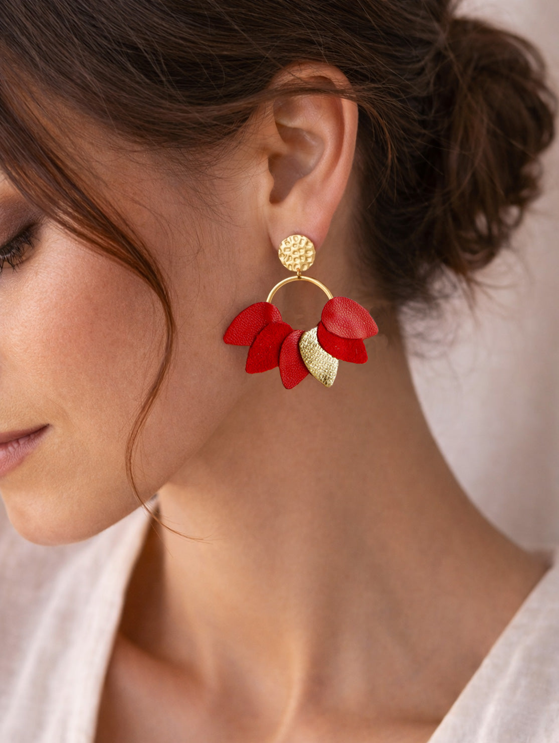 MEXICO - Boucles d'oreilles en cuir rouge et or