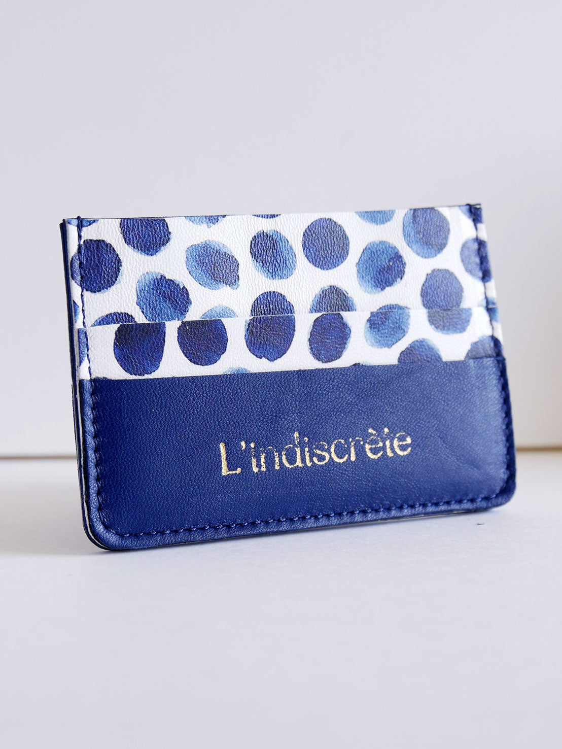 Porte-cartes PC01 en cuir bleu à pois