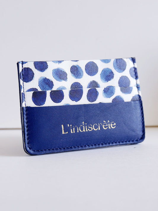 Porte-cartes PC01 en cuir bleu à pois