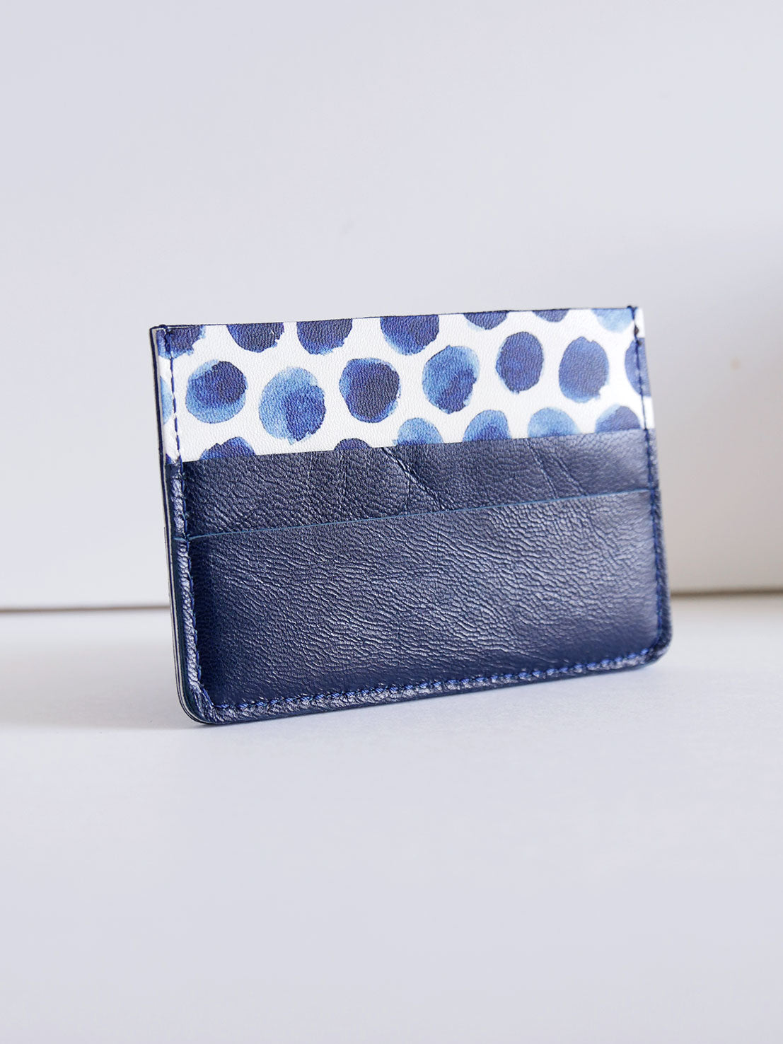 Porte-cartes PC01-2 en cuir bleu à pois