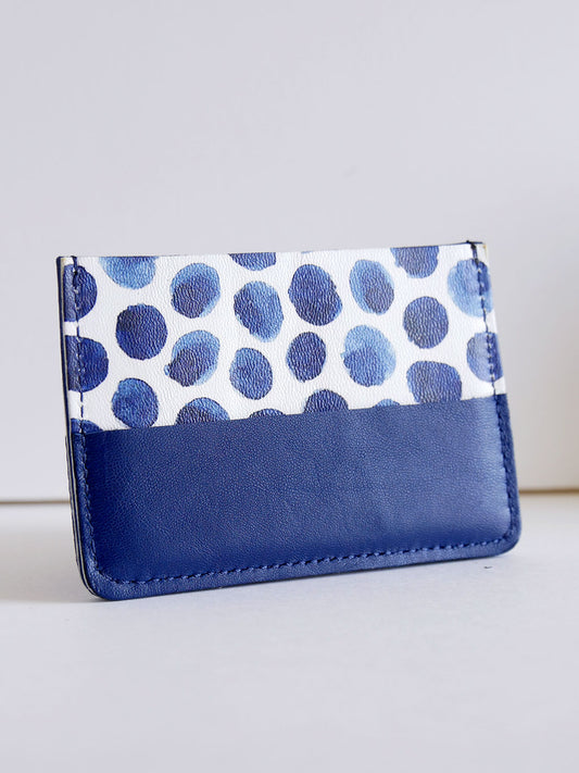 Porte-cartes PC01 en cuir bleu à pois