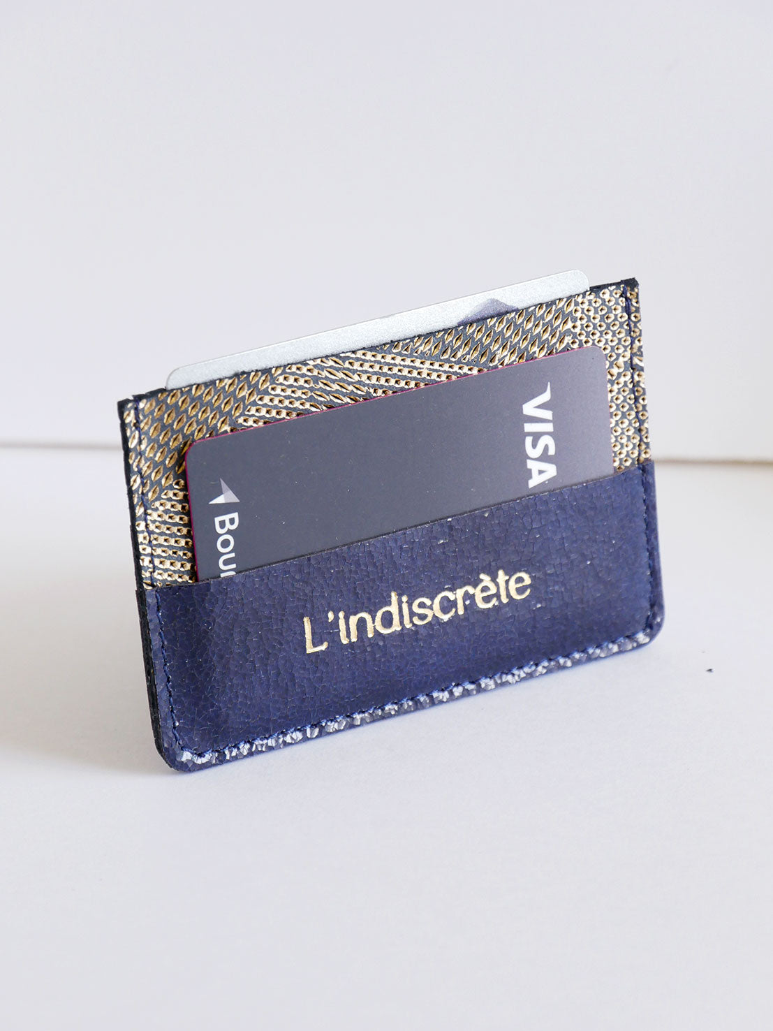 Porte-cartes PC03 en cuir bleu nuit et or