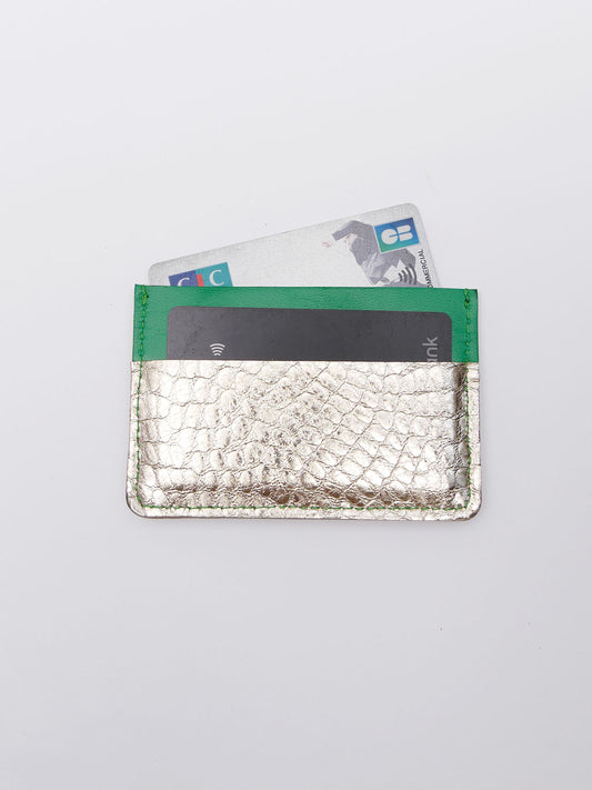 Porte-cartes PC04 en cuir vert et or