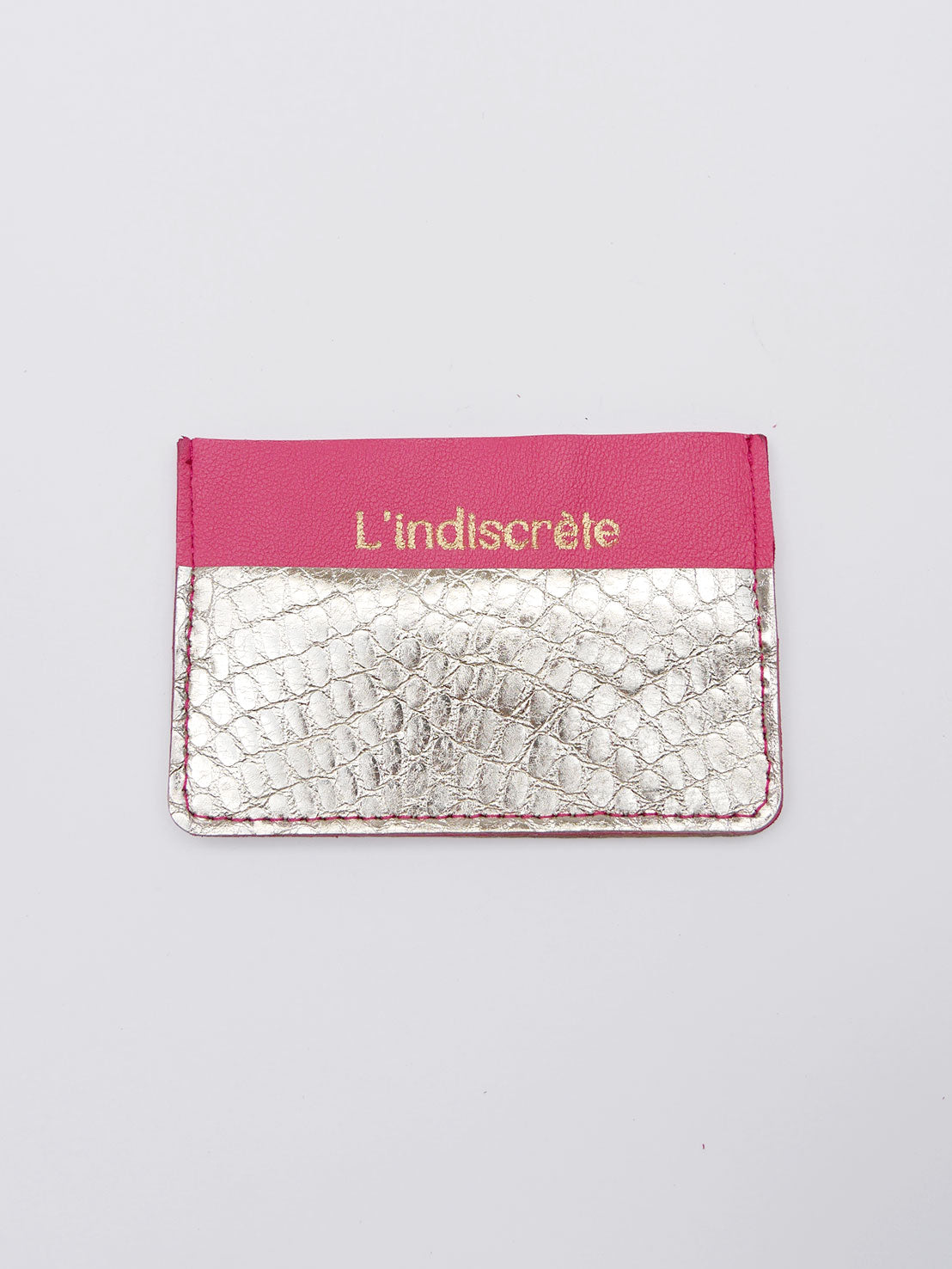 Porte-cartes PC05 en cuir fuchsia et or