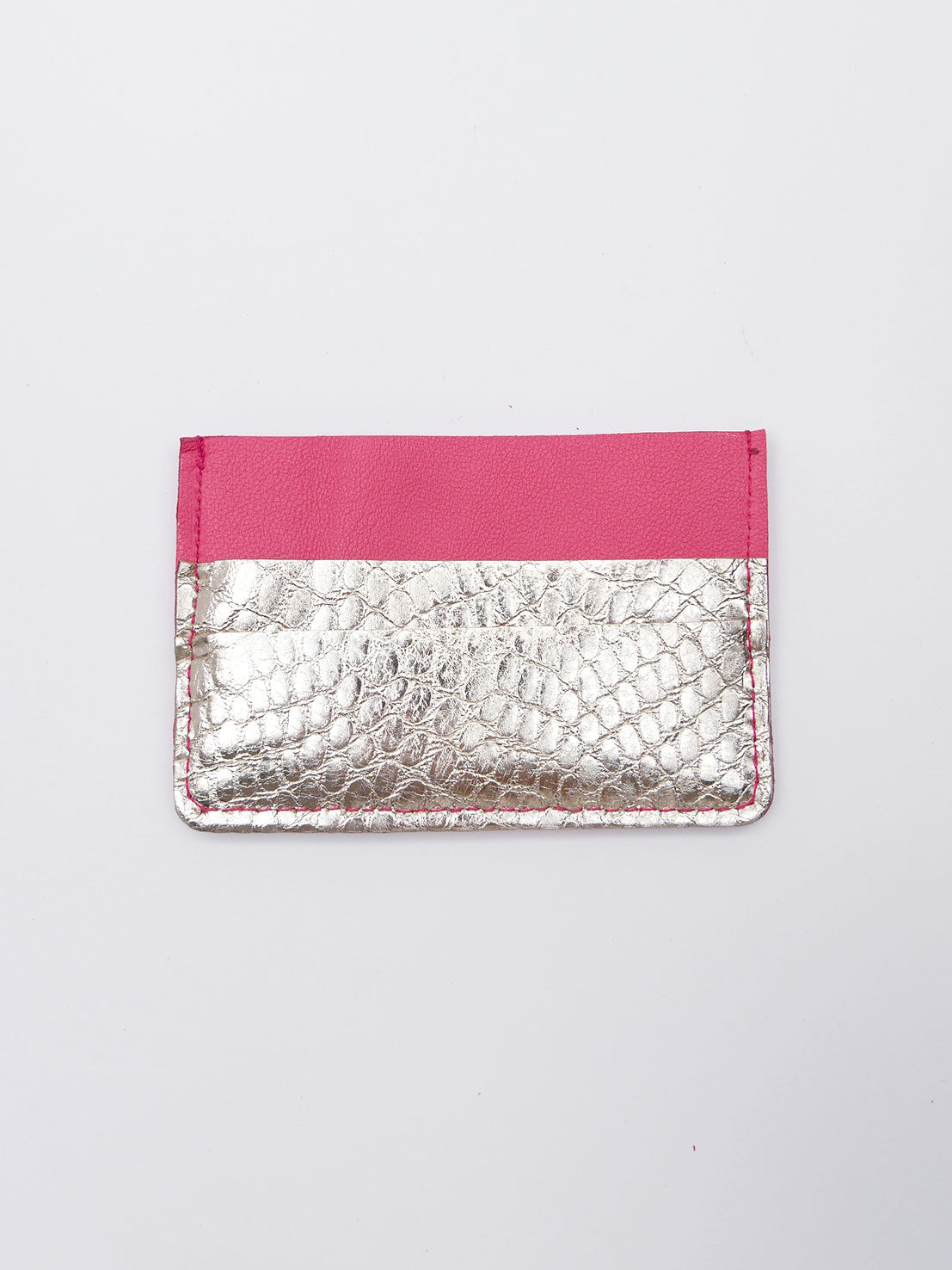 Porte-cartes PC05 en cuir fuchsia et or