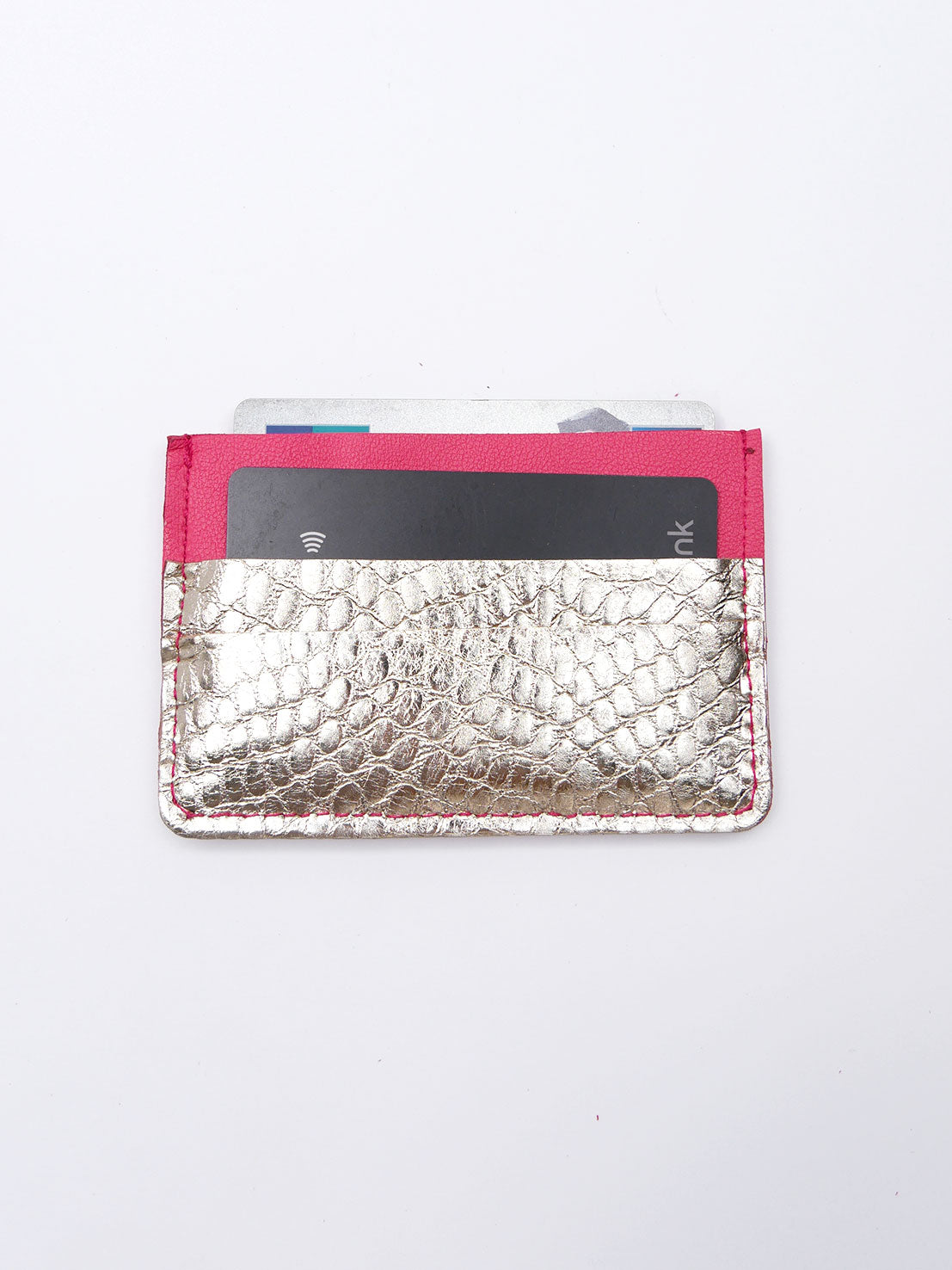 Porte-cartes PC05 en cuir fuchsia et or