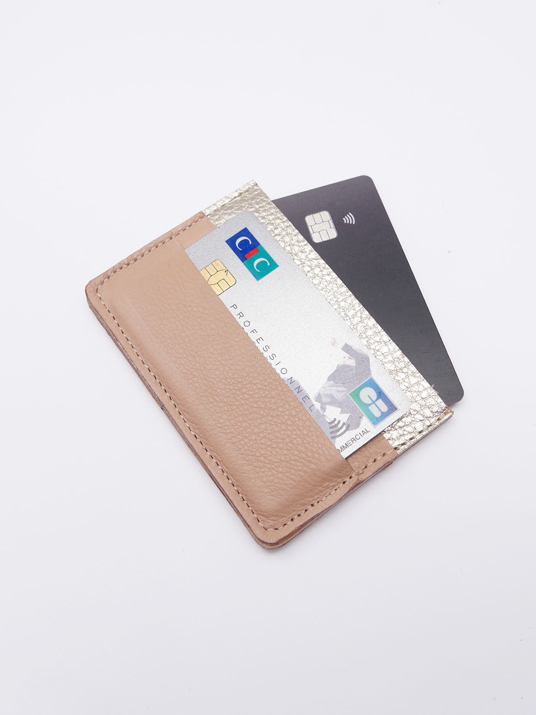 Porte-cartes PC06 en cuir or et rose nude