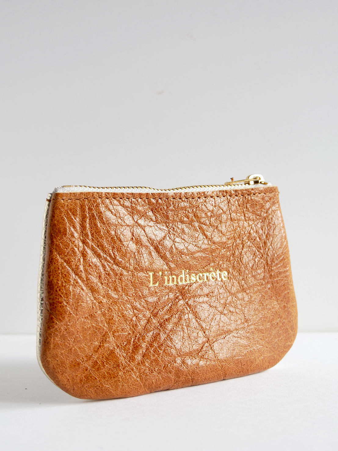 Porte-monnaie en cuir camel et or - PM01