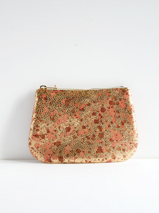 Porte-monnaie en cuir camel et or rose - PM02
