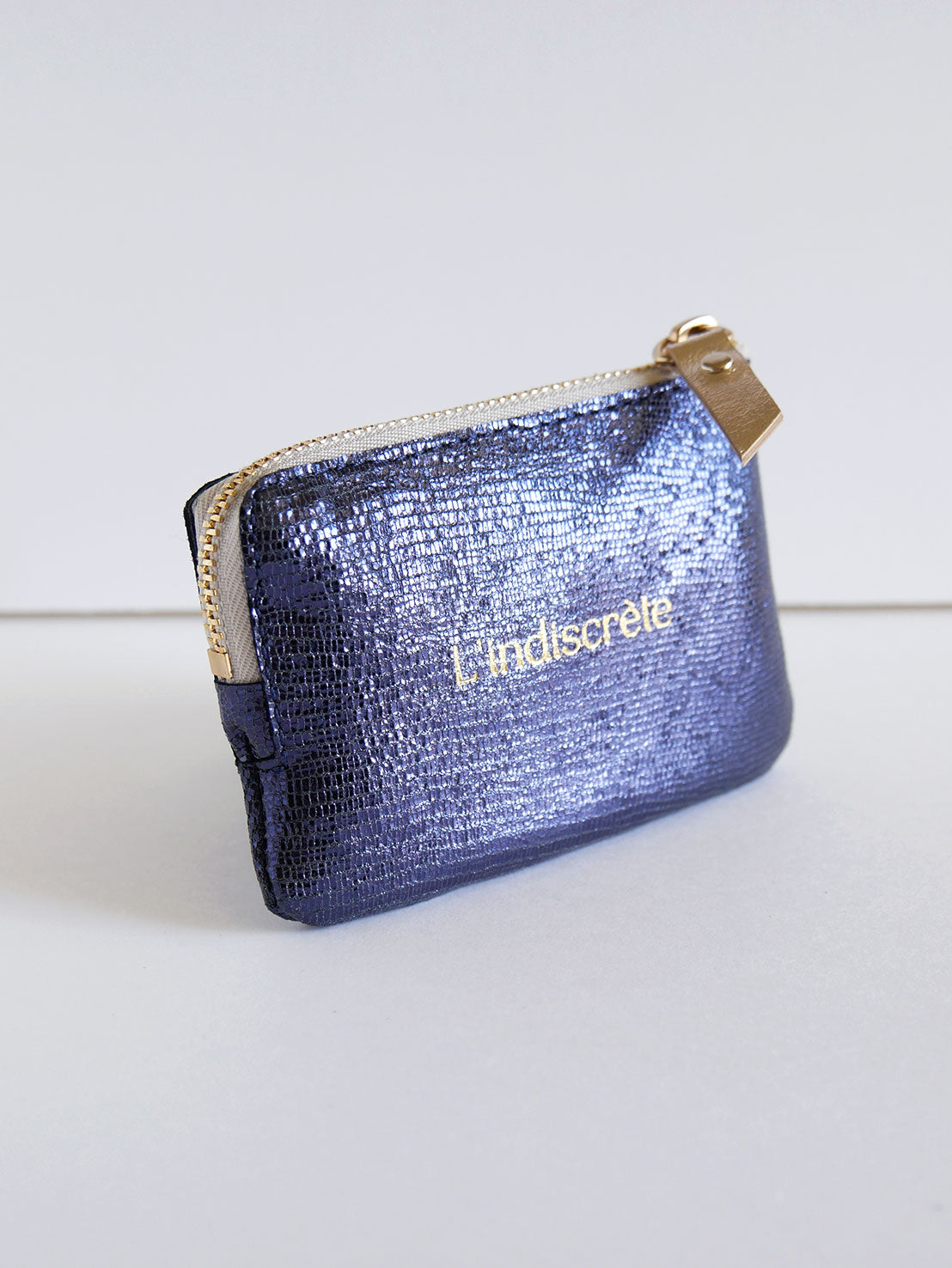 Porte-monnaie PM03 en cuir bleu nuit brillant