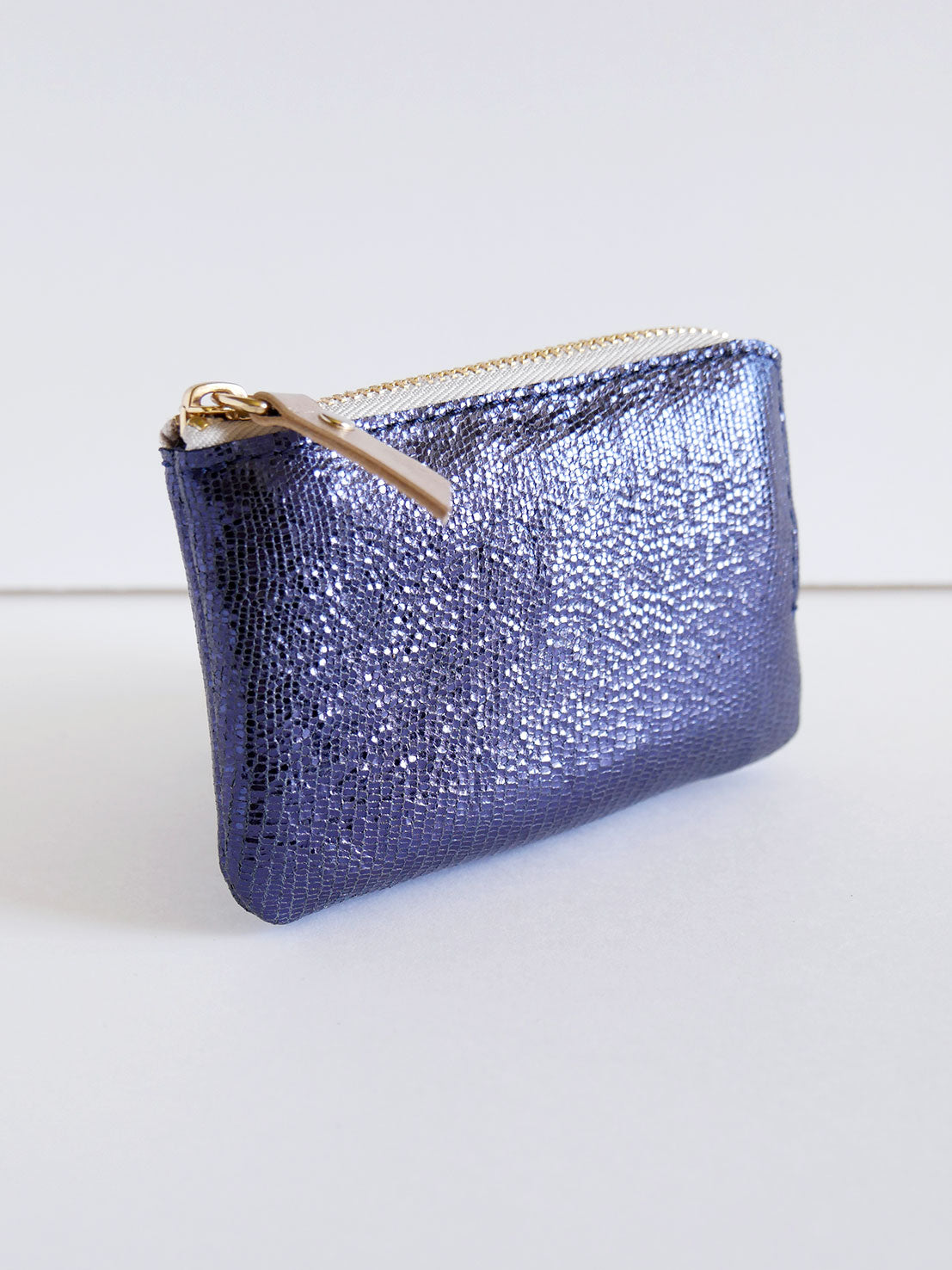 Porte-monnaie PM03 en cuir bleu nuit brillant