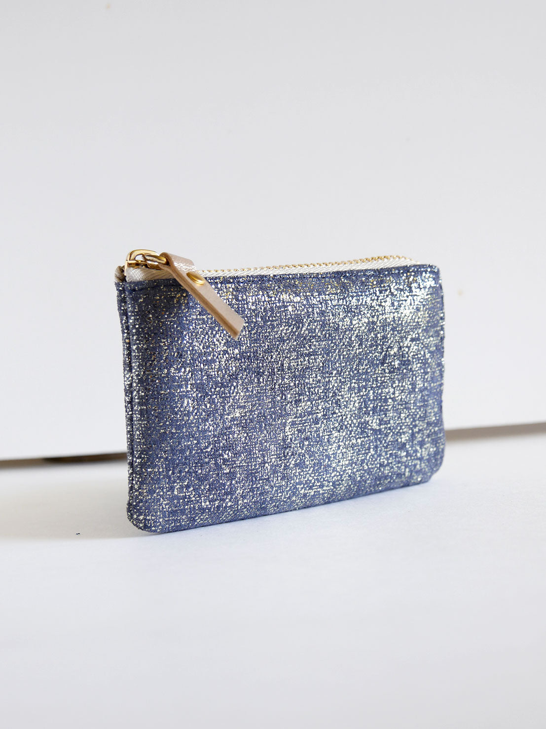 Porte-monnaie PM04 en cuir bleu argenté brillant
