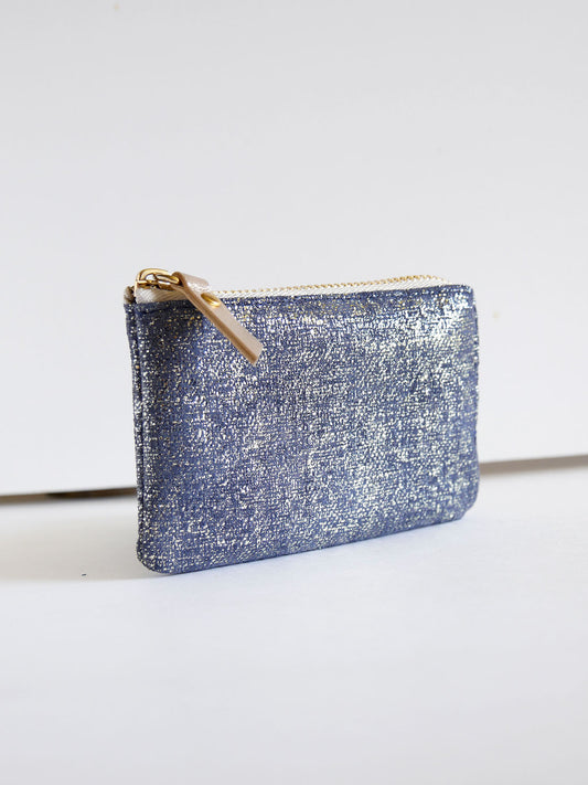 Porte-monnaie PM04 en cuir bleu argenté brillant