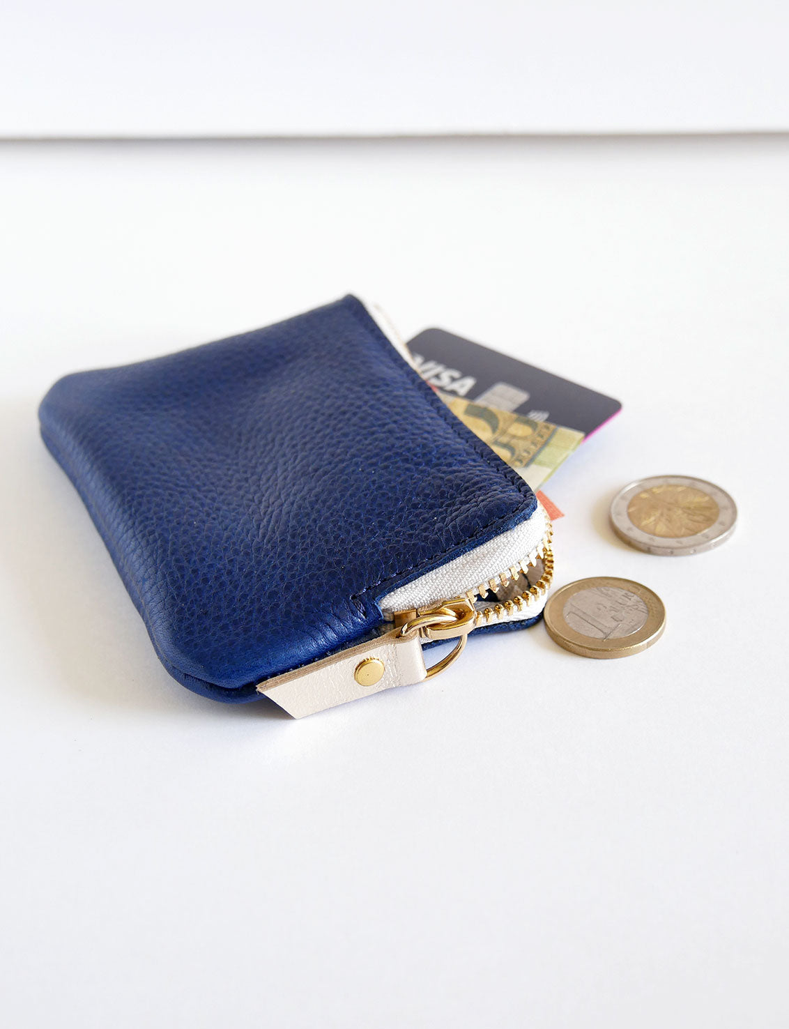 Porte-monnaie PM05 en cuir bleu grainé